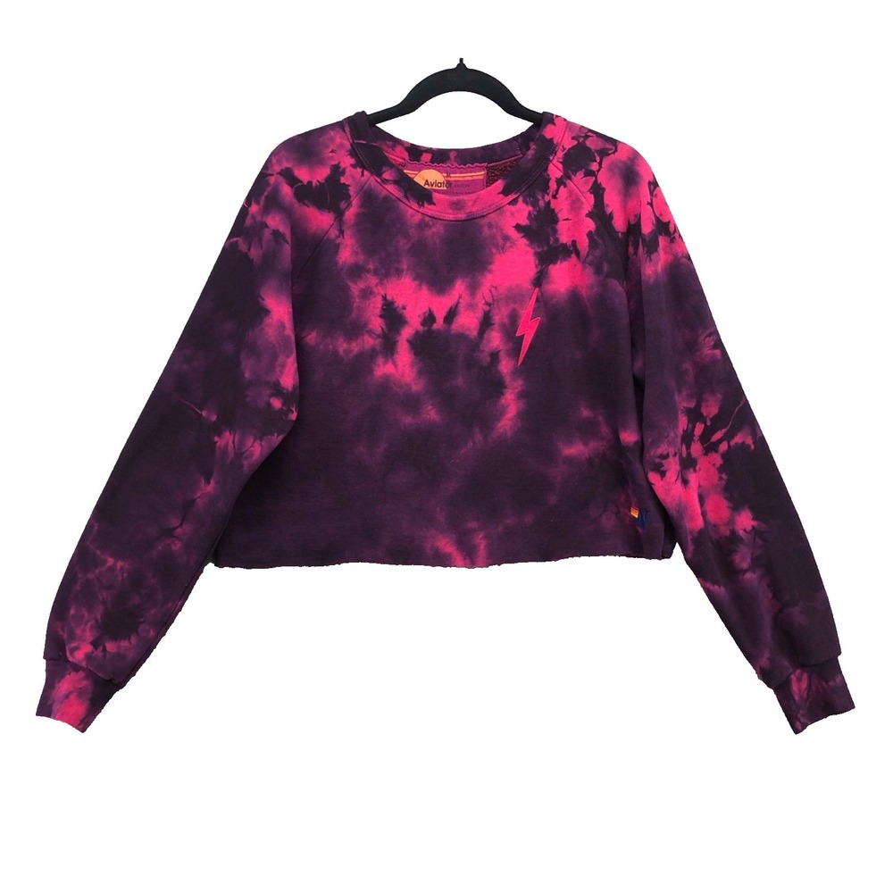 Aviator Nation Pink & Purple Tie-Dye Cropped Sweatshirt